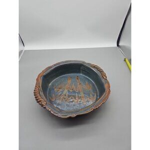 Blaisdell Pottery Plate Handmade Drip Etched Painted Signed  Colorful Glaze 12”